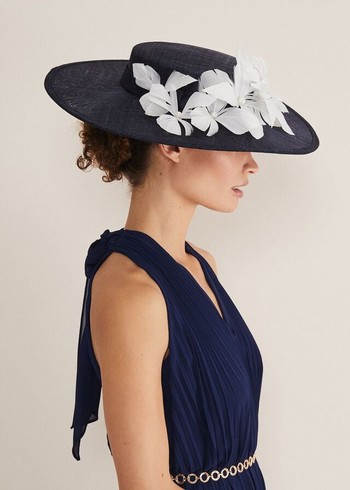 Phase Eight Navy Flower Boater Fascinator Hats Navy USA | 0381276-WI